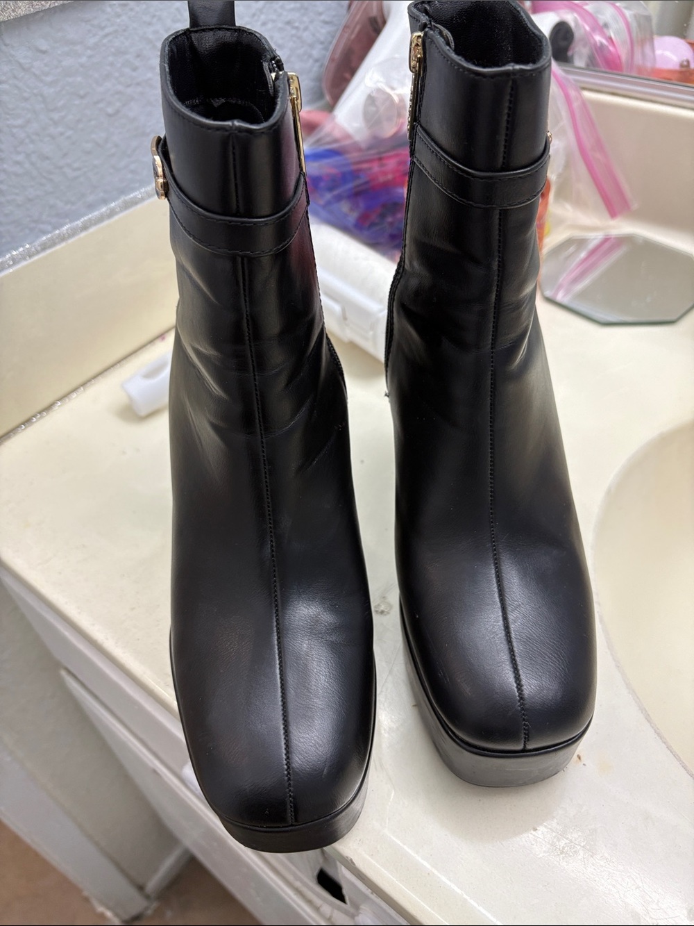 GUESS Black Platform Block Heel Ankle Boots - Picture 3 of 5